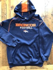 Reebok Denver Broncos Textured Hoodie Sweatshirt Navy Sewn Youth Medium 10/12