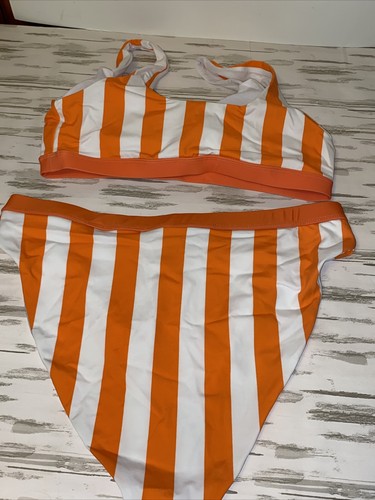 Costume da bagno donna a righe arancione/bianco L/XL - Foto 9 di 9