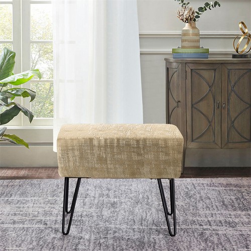 Plush Textured Velvet Ottoman Footstool Metal Legs Accent for Modern Living Room - Picture 225 of 244