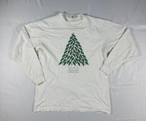T-shirt manica lunga vintage Loma Linda CA albero di Natale maratona uomo L made in USA