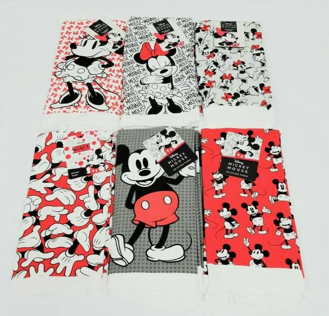 Disney Minnie & Mickey Mouse Kitchen Towels 2 Pack 16 x 26 Cotton Tea  Towels