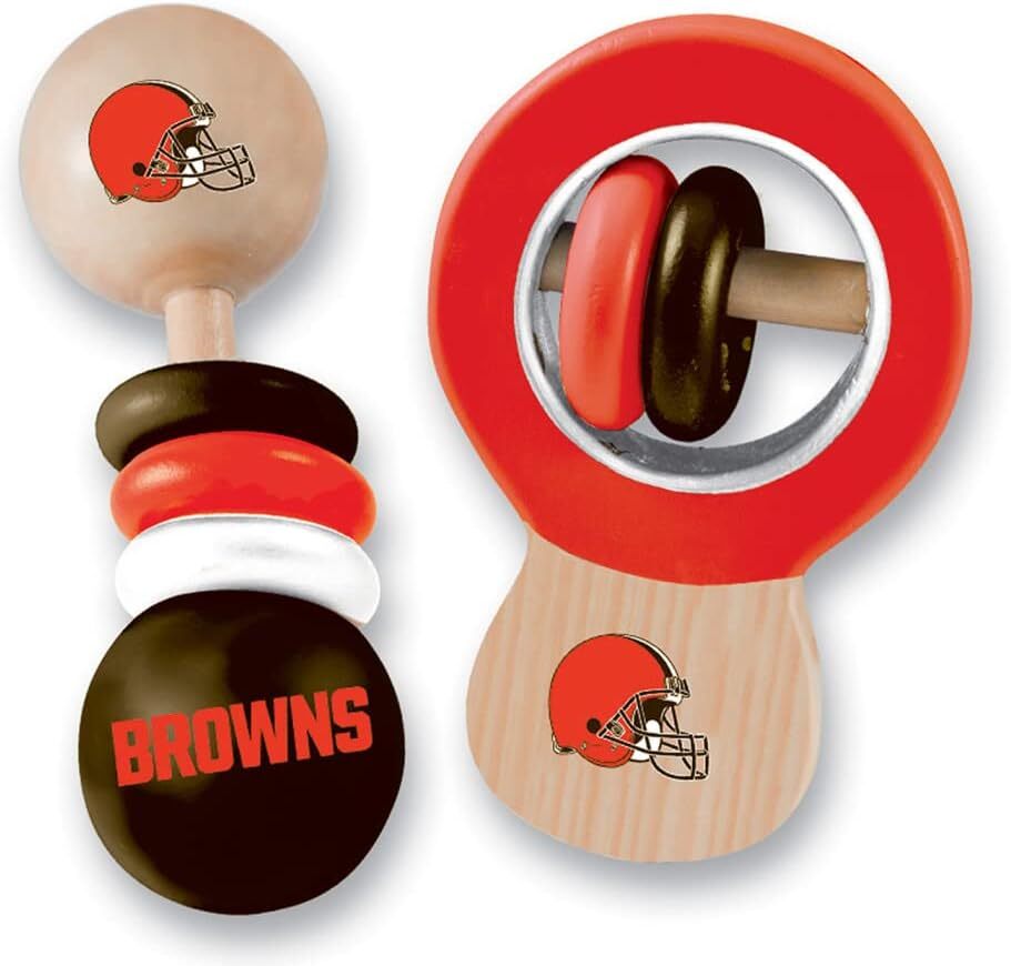 BabyFanatic Wood Rattle 2 Pack - NFL Cleveland Browns - Officially Licensed Baby