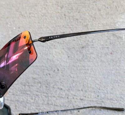 Prada Sunglasses SPR61V Rainbow Mirrored Black Rimless Metal 70-18