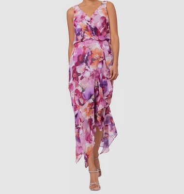 Xscape Women's Pink Floral Print MIDI Dress Petite Size 4P
