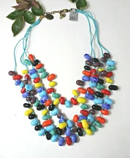 NEW ZAD ZONE 7 4 Strand Beaded Necklace ~ Multi Color Lucite Tear Drop Beads #02