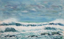 1986 Impressionist seascape oil painting signed