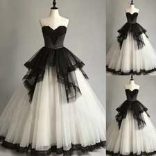 White and Black Tulle Wedding Dresses Bridal Gown Full Length Formal Brithday