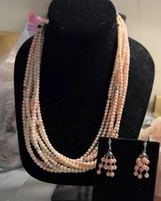 DTR Jay King Pink Angel Skin Coral Set Necklace & Earrings 925 Sterling Silver