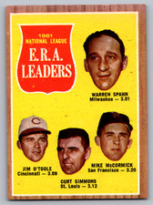1962 TOPPS #56 WARREN SPAHN/JIM O'TOOLE/CURT SIMMONS/MIKE McCORMICK AL ERA LL