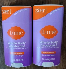 2 Pack Lume Whole Body Deodorant Smooth Solid Lavender Sage 2.2 Oz