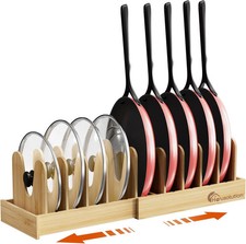 Bamboo Pot and Pan Lid Organizer Rack 15 to 29 Inch Expandable 10 Dividers New