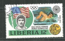 LIBERIA 619 CTO MARK SPITZ, 20TH OLYMPICS 1972