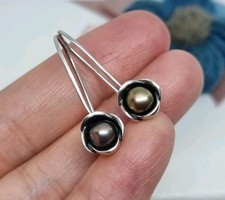 BOXED Genuine Pandora My Wish Hook Earrings Brownish Grey Pearls  925 ALE💕 RARE