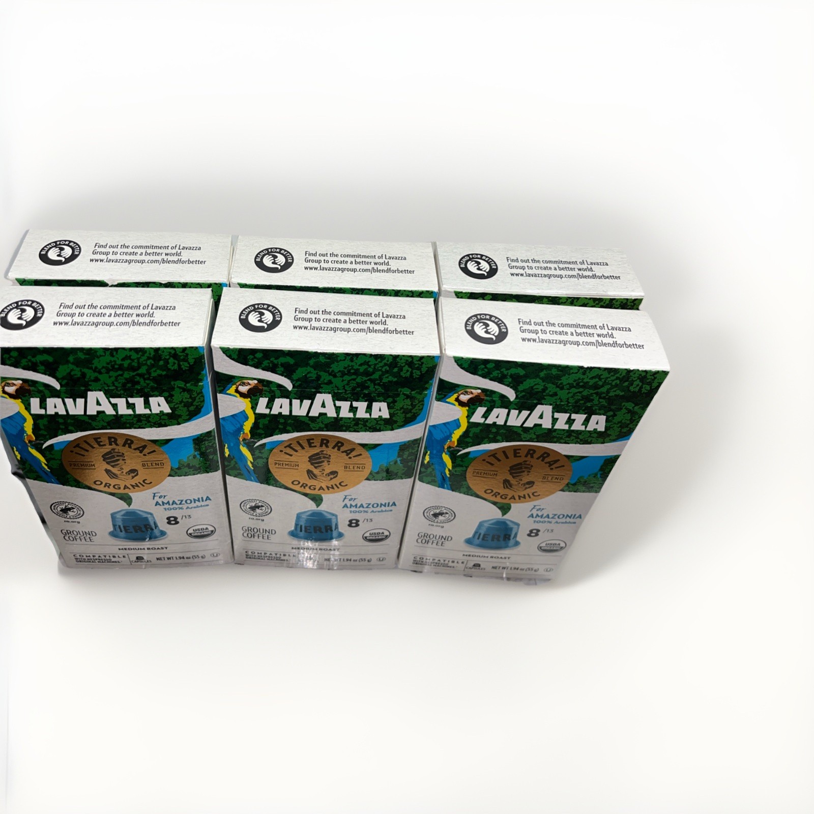 6PK Lavazza TIERRA Medium EspressoRoast CoffeeNespresso Original BB 12/30/25