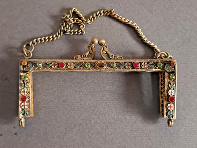 19. Jh. - Taschenrahmen Handtasche Druckknopfverschluss Messing Jugendstil