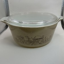 Pyrex Brown Mushroom Design Horno Cazuela Plato Tapa Doble Asas 2.5L #475