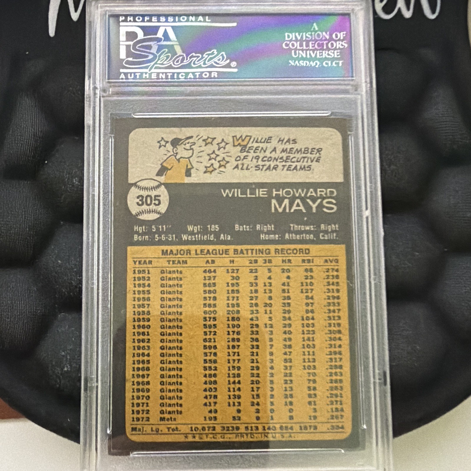 Topps 1973 Topps Willie Mays #305 New York Mets PSA 7 Graded Base view 2