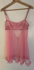 Y2K Victoria's Secret Babydoll Slip Dress Black Detailing Lace Hem Pink Size Med