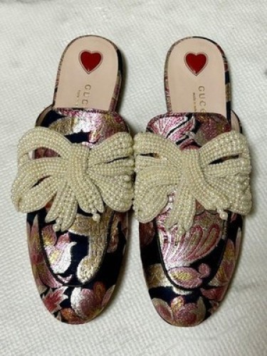 GUCCI Princetown Pearl Ribbon Mule Sandals Flat Gucci Size 38 US 8 Multicolor - Picture 3 of 15