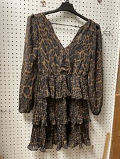 Layered With Love NWT Leopard Print Tiered Pleated Mini Dress Long Sleeve Size S
