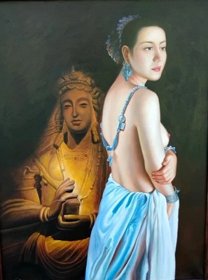 Original Oil Painting Modern Figurative Female Art Chen Fu De 38x50