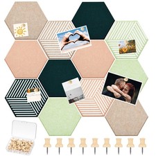 12 PCS 12x10 Inch Hexagon Cork Board Tiles Bulletin Board For Wall 50 Pins