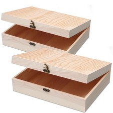 2-Pack Unfinished Wooden Box with Hinged Lid for Crafts DIY Storage Jewelry ...
