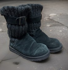 Womens Black UGG Australia Cambridge Suede Knit Sheepskin Buckle Boots US 5
