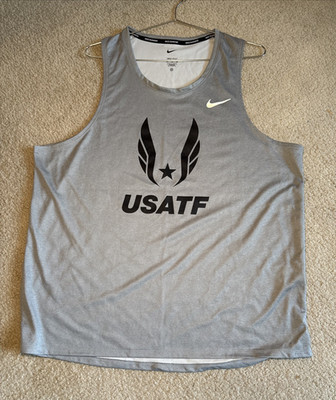 Nike Running Dri-FIT USATF Track & Field Singlet Tank Top Grey | Men's XL