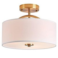 13" Semi Flush Mount Ceiling Light Fixture 3 Drum Light with White Fabric Shade