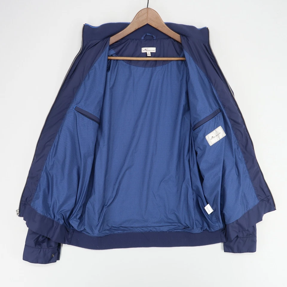 Chaqueta cortavientos Peter Millar Hartford cremallera completa para hombre L azul marino golf bombardero Foto 3 de 4