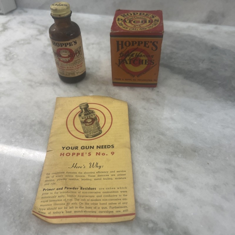 VINTAGE ☆ Hoppes No. 9 Gun Cleaning Nitro Solvent, Patches