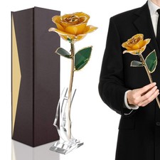 FILFEEL 24K Gold Dipped Rose, Long Stem, 11-12 Inches, Real Rose, Gold, Luxur...
