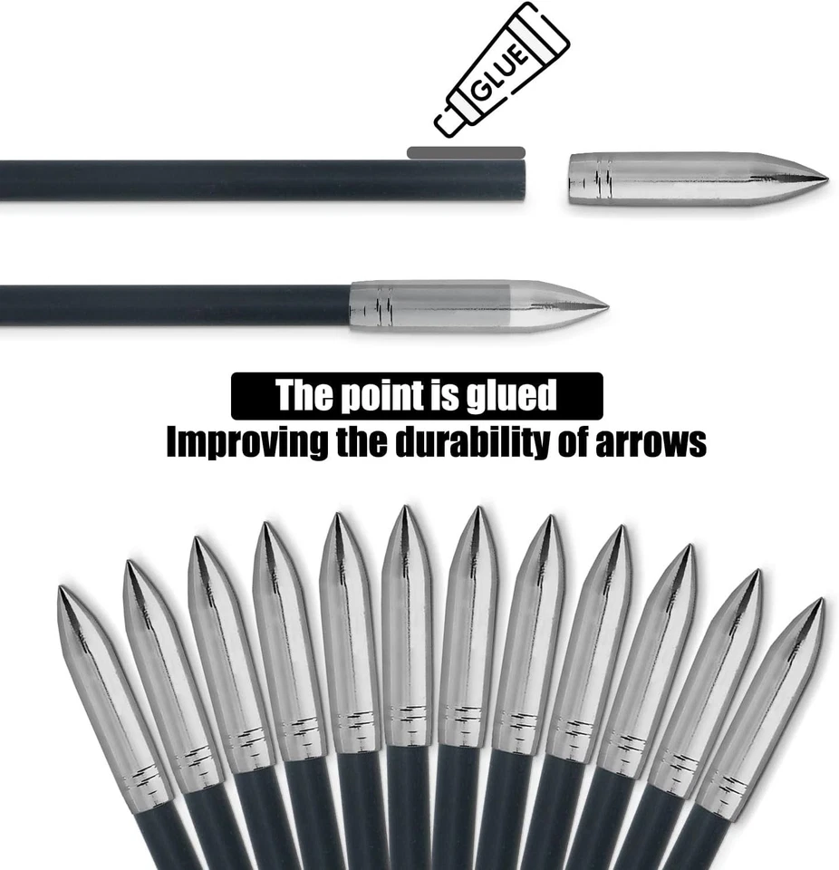 Paquete de 12 flechas de práctica de tiro con arco de carbono Bowsoul arco blanco arcos recurvos rosa 31" Foto 4 de 4