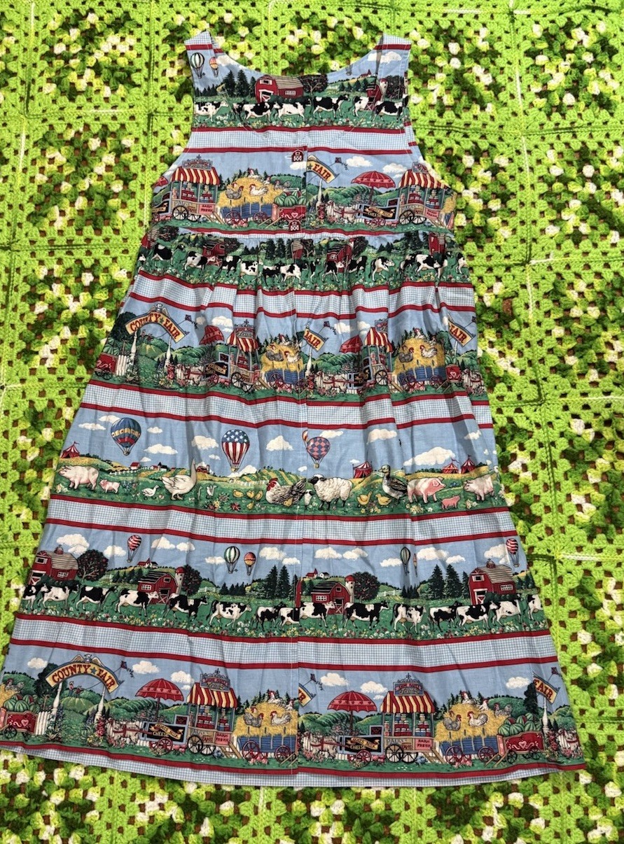 Vintage 90s Women’s Western Country Country Fair Farm Animals Smock Dress Boho