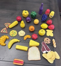Lot of 40 Pieces Pretend Play Food Fruits Vegetables Plastic Pizza Steak Chips