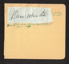 Dean Martin American Actor Original Signed Autograph Album Page Cut Signature