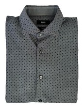 Boss Hugo Boss Slim Fit Dress Shirt M Grey Polka Dots Spread Collar Long Sleeve
