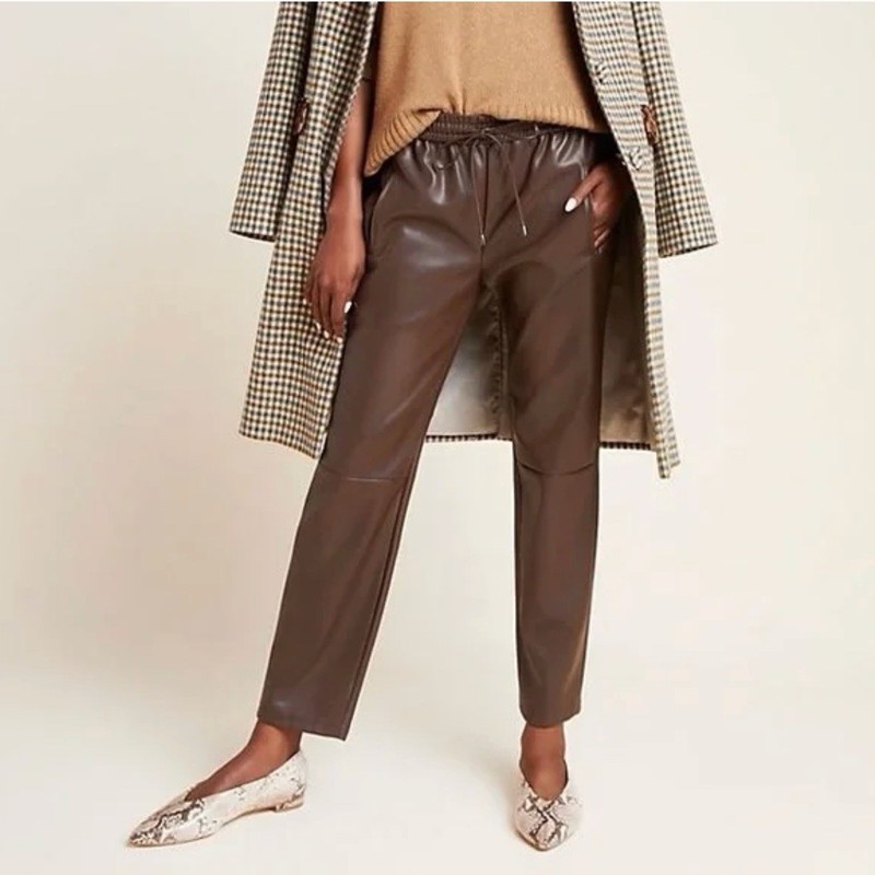 Anthropologie Brown Leather Joggers 