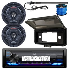 JVC KDX38MBS Receiver, 2x 6.5" Black Boat Speaker, Radio Cover, Antenna, Wire