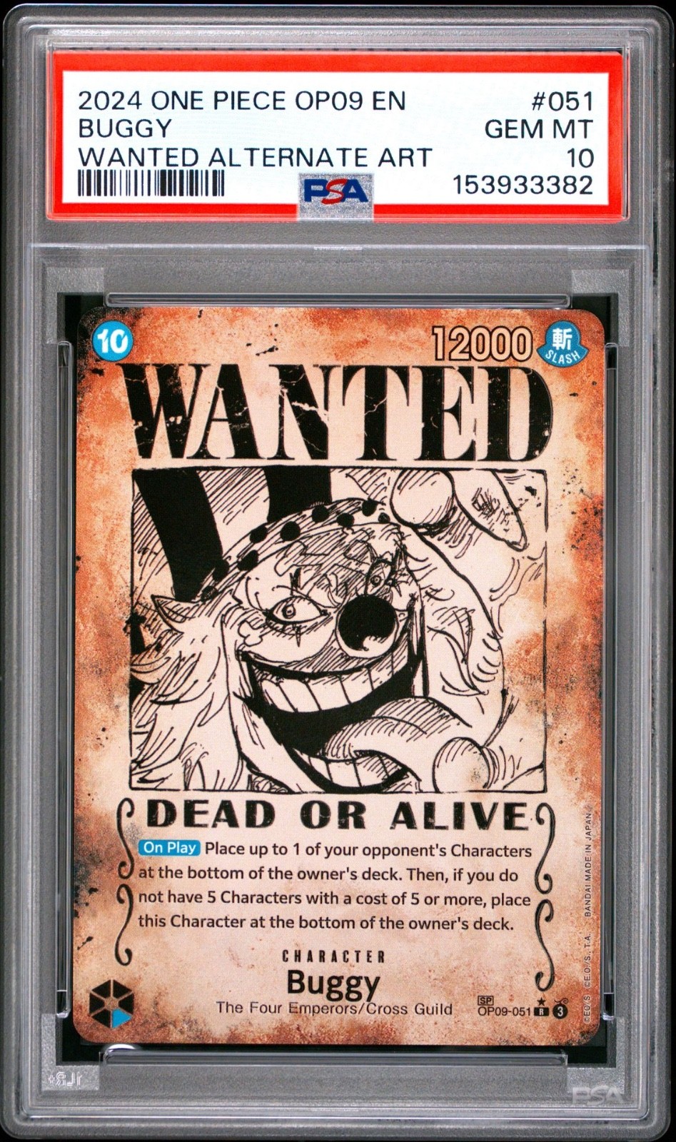 One Piece En Buggy Wanted Alternate Art OP09-051 PSA 10 Gem Mint