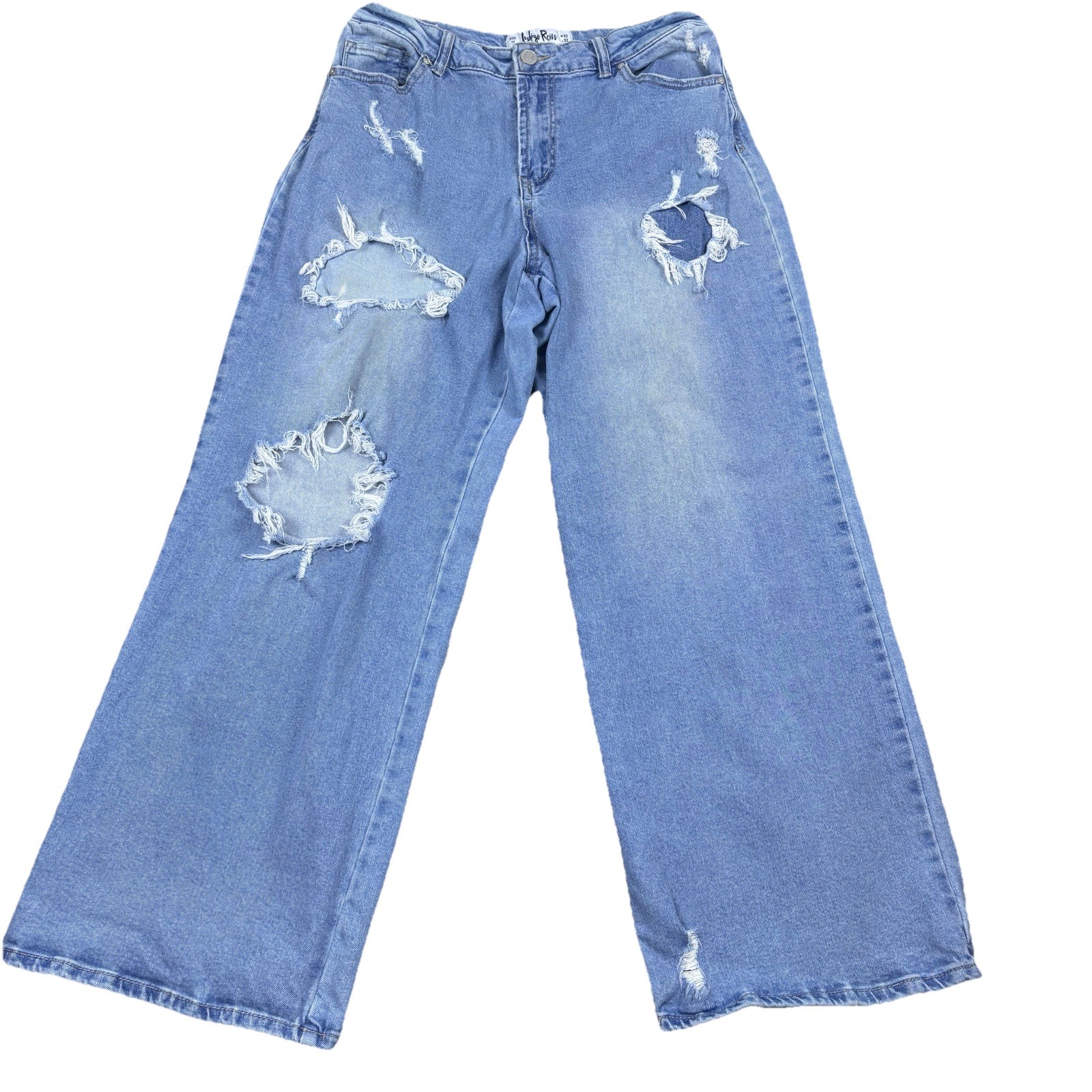 Distressed Wide Leg High Rise Jeans Ripped Denim Casual Womens Size 17  W32 L32