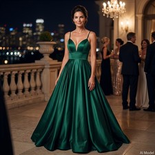 Samila & Co Evening Gown Women Size XS Emerald Green Satin Prom Formal Pockets