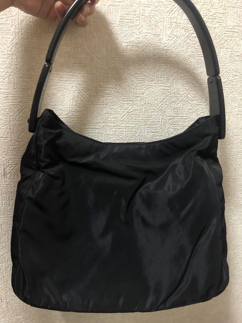 PRADA Black Nylon Shoulder Tote Bag with Triangle Logo Japan Import