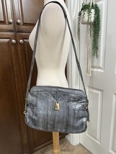 Vintage Gray Genuine eel Skin Purse Made Korea Ruched Rare Shoulder Bag