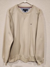 Tommy Hilfiger Men  s Crewneck Sweatshirt Beige Embroidered Flag Logo Size L