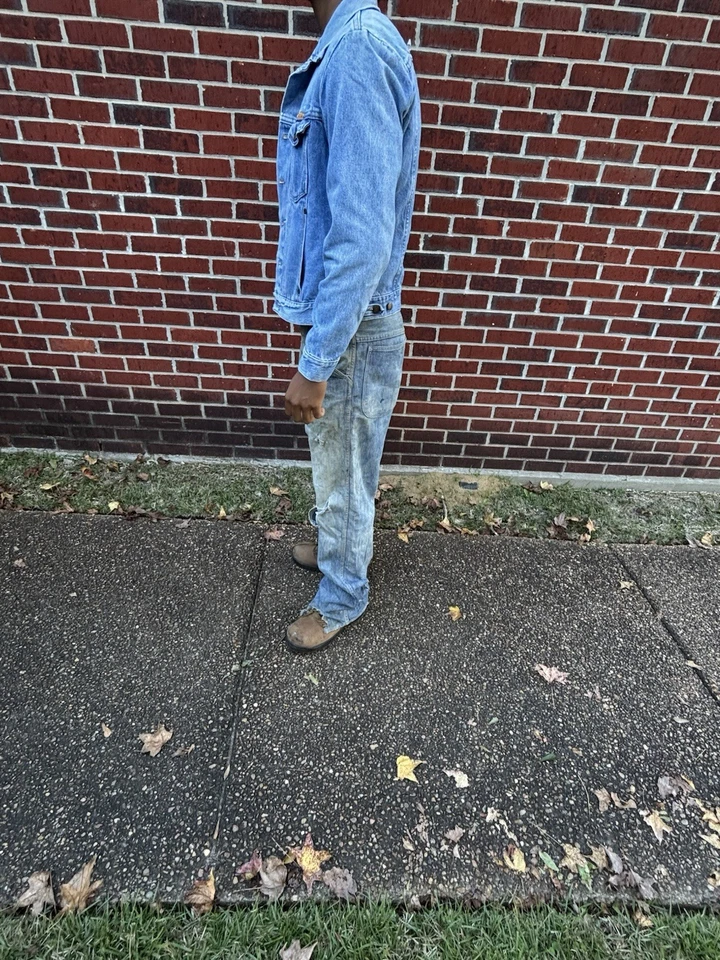 Camionero de mezclilla Rustler años 70 etiquetado M se adapta a pequeño vintage ¡original!! Foto 3 de 4