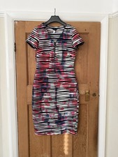 Tia Bodycon Dress UK 10 Pink Black Stripe Floral Stretch Fitted