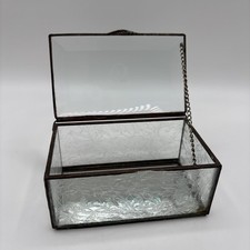 Vtg Brass  Glass Etched Bevel Jewelry Trinket Box Ice Frost Sides Mirror Bottom