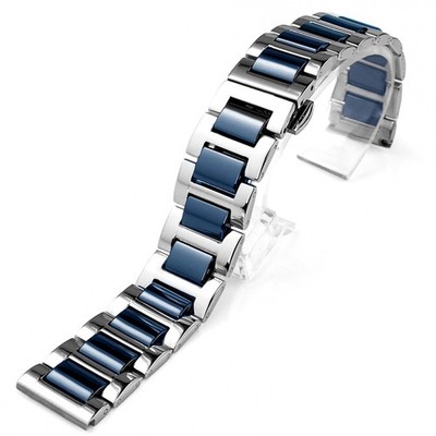 18MM Stainless Steel +Black Blue Green Brown Ceramic Watch Band Replace Strap